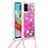 Funda Silicona Carcasa Goma Bling-Bling con Acollador Cordon Lanyard S03 para Samsung Galaxy M40S Rosa Roja