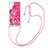 Funda Silicona Carcasa Goma Bling-Bling con Acollador Cordon Lanyard YB2 para Samsung Galaxy A34 5G Rosa Roja