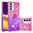 Funda Silicona Carcasa Goma Bling-Bling con Anillo de dedo Soporte S02 para Samsung Galaxy F34 5G Rosa Roja