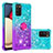 Funda Silicona Carcasa Goma Bling-Bling con Anillo de dedo Soporte S02 para Samsung Galaxy M02s Azul Cielo