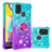 Funda Silicona Carcasa Goma Bling-Bling con Anillo de dedo Soporte S02 para Samsung Galaxy M21s Azul Cielo