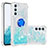 Funda Silicona Carcasa Goma Bling-Bling con Anillo de dedo Soporte YB1 para Samsung Galaxy Quantum4 5G Azul Cielo