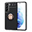 Funda Silicona Carcasa Ultrafina Goma con Magnetico Anillo de dedo Soporte A03 para Samsung Galaxy S21 FE 5G Oro y Negro