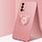 Funda Silicona Carcasa Ultrafina Goma con Magnetico Anillo de dedo Soporte T02 para Oppo Reno4 Pro 5G Oro Rosa