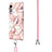 Funda Silicona Gel Goma Patron de Moda Carcasa con Acollador Cordon Lanyard Y01B para LG Velvet 4G Rosa