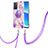 Funda Silicona Gel Goma Patron de Moda Carcasa con Acollador Cordon Lanyard Y01B para Oppo Reno6 5G Purpura Claro