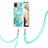 Funda Silicona Gel Goma Patron de Moda Carcasa con Acollador Cordon Lanyard Y01B para Samsung Galaxy F12 Menta Verde