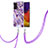 Funda Silicona Gel Goma Patron de Moda Carcasa con Acollador Cordon Lanyard Y01B para Samsung Galaxy Quantum2 5G Morado