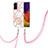 Funda Silicona Gel Goma Patron de Moda Carcasa con Acollador Cordon Lanyard Y01B para Samsung Galaxy Quantum2 5G Rosa