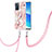 Funda Silicona Gel Goma Patron de Moda Carcasa con Acollador Cordon Lanyard Y02B para Oppo Reno6 5G Rosa