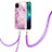 Funda Silicona Gel Goma Patron de Moda Carcasa con Acollador Cordon Lanyard Y05B para Realme C21Y Purpura Claro