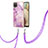 Funda Silicona Gel Goma Patron de Moda Carcasa con Acollador Cordon Lanyard Y05B para Samsung Galaxy F12 Purpura Claro