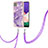 Funda Silicona Gel Goma Patron de Moda Carcasa con Acollador Cordon Lanyard Y05B para Samsung Galaxy F42 5G Morado