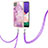 Funda Silicona Gel Goma Patron de Moda Carcasa con Acollador Cordon Lanyard Y05B para Samsung Galaxy F42 5G Purpura Claro