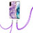 Funda Silicona Gel Goma Patron de Moda Carcasa con Acollador Cordon Lanyard Y05B para Samsung Galaxy S20 5G Morado