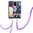 Funda Silicona Gel Goma Patron de Moda Carcasa con Acollador Cordon Lanyard Y06B para Samsung Galaxy F02S SM-E025F Azul