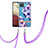 Funda Silicona Gel Goma Patron de Moda Carcasa con Acollador Cordon Lanyard Y06B para Samsung Galaxy M12 Morado