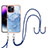 Funda Silicona Gel Goma Patron de Moda Carcasa con Acollador Cordon Lanyard Y07B para Apple iPhone 13 Pro Max Azul