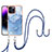 Funda Silicona Gel Goma Patron de Moda Carcasa con Acollador Cordon Lanyard Y07B para Apple iPhone 14 Pro Max Azul