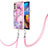 Funda Silicona Gel Goma Patron de Moda Carcasa con Acollador Cordon Lanyard Y07B para Motorola Moto E32 Purpura Claro