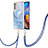 Funda Silicona Gel Goma Patron de Moda Carcasa con Acollador Cordon Lanyard Y07B para Motorola Moto E32s Azul