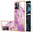 Funda Silicona Gel Goma Patron de Moda Carcasa con Acollador Cordon Lanyard YB5 para Motorola Moto G14 Purpura Claro