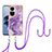 Funda Silicona Gel Goma Patron de Moda Carcasa con Acollador Cordon Lanyard YB5 para Oppo Reno10 5G Morado