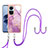 Funda Silicona Gel Goma Patron de Moda Carcasa con Acollador Cordon Lanyard YB5 para Oppo Reno10 5G Purpura Claro