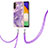 Funda Silicona Gel Goma Patron de Moda Carcasa con Acollador Cordon Lanyard YB5 para Samsung Galaxy Quantum4 5G Morado