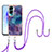 Funda Silicona Gel Goma Patron de Moda Carcasa con Acollador Cordon Lanyard YB7 para Huawei Honor 90 Lite 5G Morado