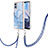 Funda Silicona Gel Goma Patron de Moda Carcasa con Acollador Cordon Lanyard YB7 para Motorola Moto E22 Azul