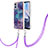 Funda Silicona Gel Goma Patron de Moda Carcasa con Acollador Cordon Lanyard YB7 para Motorola Moto E22 Morado