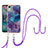 Funda Silicona Gel Goma Patron de Moda Carcasa con Acollador Cordon Lanyard YB7 para Nokia C12 Morado