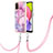 Funda Silicona Gel Goma Patron de Moda Carcasa con Acollador Cordon Lanyard YB7 para Samsung Galaxy M02s Purpura Claro