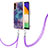 Funda Silicona Gel Goma Patron de Moda Carcasa con Acollador Cordon Lanyard YB7 para Samsung Galaxy Quantum4 5G Morado