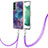 Funda Silicona Gel Goma Patron de Moda Carcasa con Acollador Cordon Lanyard YB7 para Samsung Galaxy S22 5G Morado