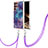 Funda Silicona Gel Goma Patron de Moda Carcasa con Acollador Cordon Lanyard YB7 para Samsung Galaxy S24 Ultra 5G Morado