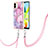 Funda Silicona Gel Goma Patron de Moda Carcasa con Acollador Cordon Lanyard YB7 para Xiaomi Poco C50 Purpura Claro