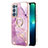 Funda Silicona Gel Goma Patron de Moda Carcasa con Anillo de dedo Soporte Y05B para Oppo Reno6 Pro 5G Purpura Claro