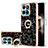 Funda Silicona Gel Goma Patron de Moda Carcasa con Anillo de dedo Soporte YB2 para Huawei Honor X8b Negro