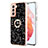 Funda Silicona Gel Goma Patron de Moda Carcasa con Anillo de dedo Soporte YB2 para Samsung Galaxy S21 FE 5G Negro