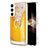 Funda Silicona Gel Goma Patron de Moda Carcasa con Anillo de dedo Soporte YB2 para Samsung Galaxy S24 5G Amarillo