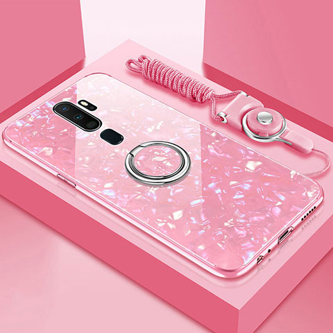 Carcasa Bumper Funda Silicona Espejo con Magnetico Anillo de dedo Soporte A01 para Oppo A11 Rosa