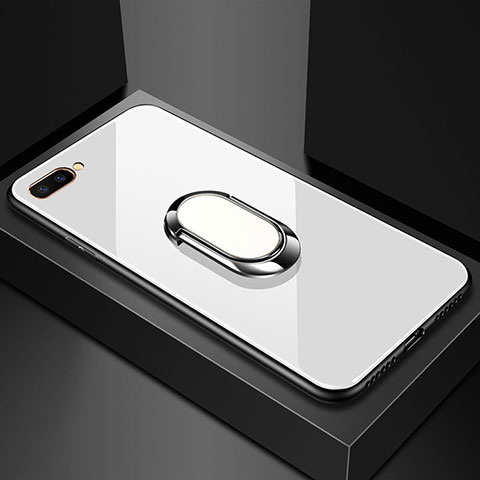 Carcasa Bumper Funda Silicona Espejo con Magnetico Anillo de dedo Soporte A01 para Oppo A12e Blanco