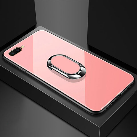 Carcasa Bumper Funda Silicona Espejo con Magnetico Anillo de dedo Soporte A01 para Oppo A12e Rosa