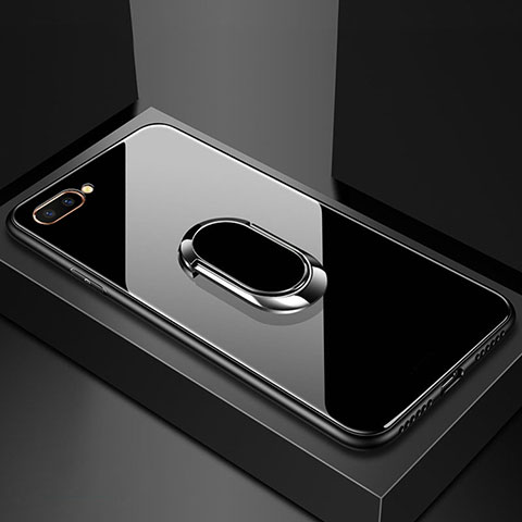 Carcasa Bumper Funda Silicona Espejo con Magnetico Anillo de dedo Soporte A01 para Oppo AX5 Negro