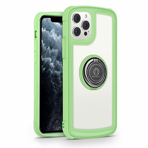 Carcasa Bumper Funda Silicona Espejo con Magnetico Anillo de dedo Soporte N01 para Apple iPhone 12 Pro Max Menta Verde