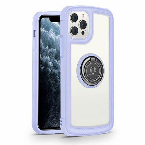 Carcasa Bumper Funda Silicona Espejo con Magnetico Anillo de dedo Soporte N01 para Apple iPhone 12 Pro Max Purpura Claro