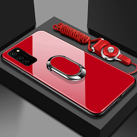 Carcasa Bumper Funda Silicona Espejo con Magnetico Anillo de dedo Soporte para Huawei Honor V30 5G Rojo