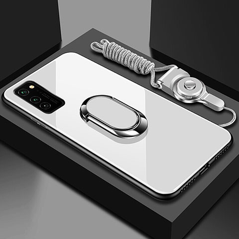 Carcasa Bumper Funda Silicona Espejo con Magnetico Anillo de dedo Soporte para Huawei Honor V30 Pro 5G Blanco